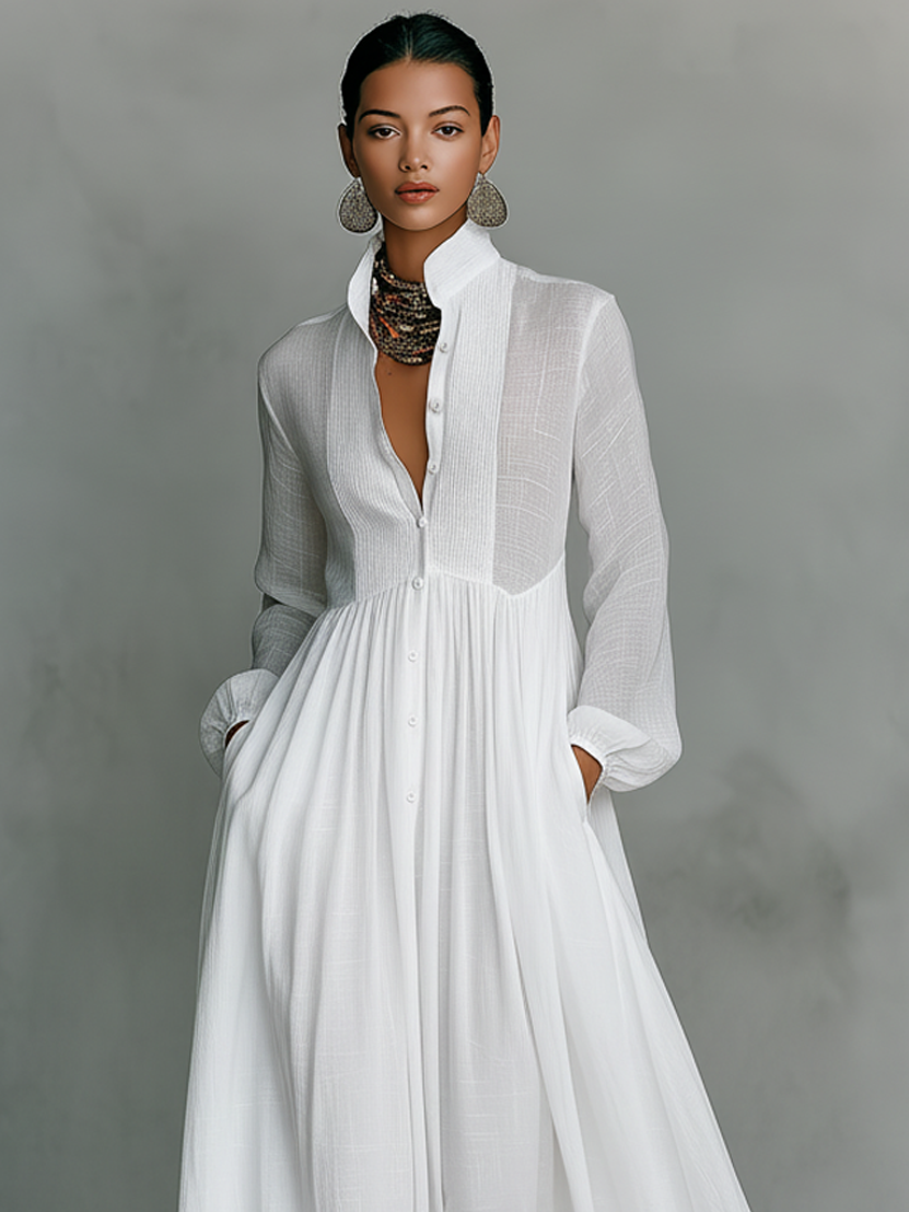 Aurelia - Fliessendes Maxi-Hemdkleid in Leinen-Textur