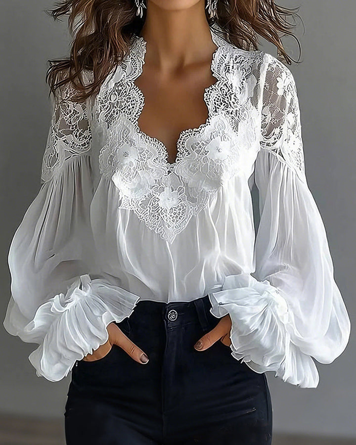 Joelle - Elegante Spitzenbluse mit Puffärmeln