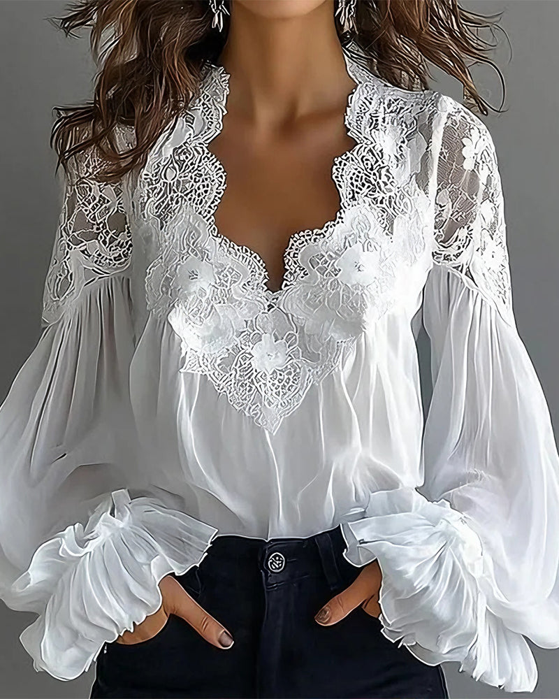 Joelle - Elegante Spitzenbluse mit Puffärmeln