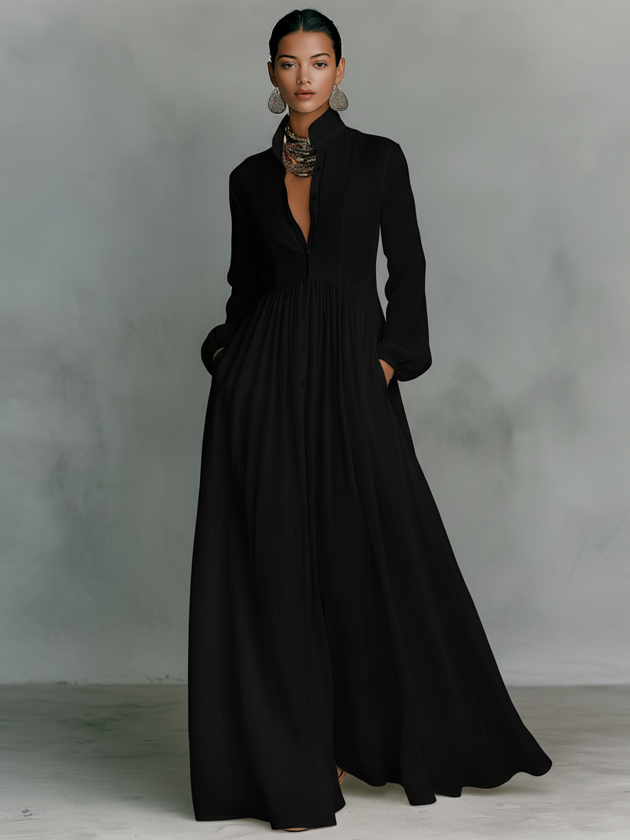 Aurelia - Fliessendes Maxi-Hemdkleid in Leinen-Textur