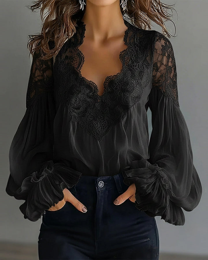 Joelle - Elegante Spitzenbluse mit Puffärmeln