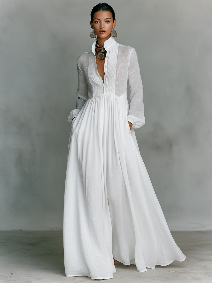Aurelia - Fliessendes Maxi-Hemdkleid in Leinen-Textur