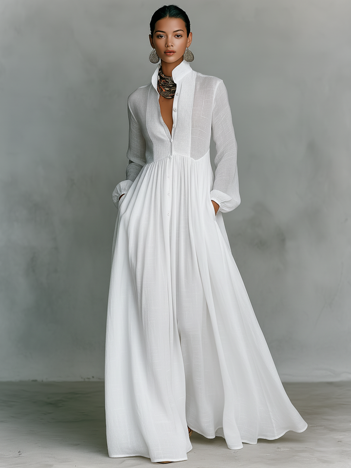 Aurelia - Fliessendes Maxi-Hemdkleid in Leinen-Textur