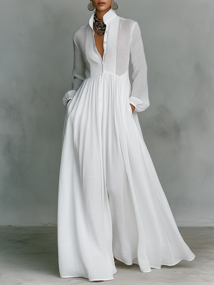 Aurelia - Fliessendes Maxi-Hemdkleid in Leinen-Textur