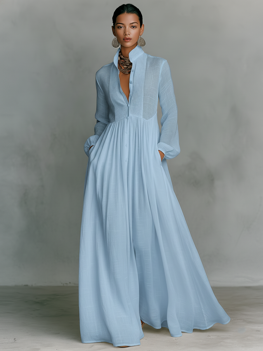 Aurelia - Fliessendes Maxi-Hemdkleid in Leinen-Textur