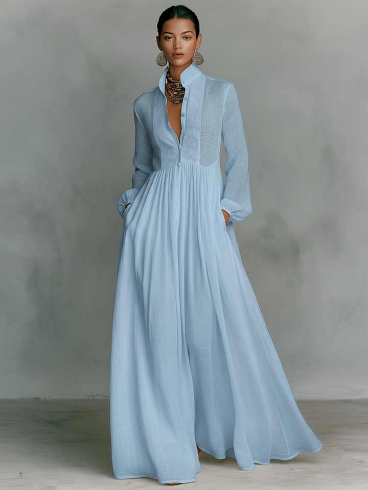 Aurelia - Fliessendes Maxi-Hemdkleid in Leinen-Textur