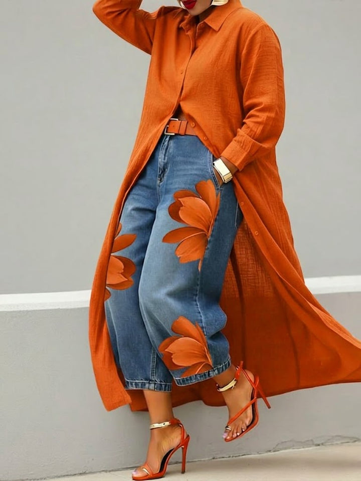 Daniella - Leinenkleid & Florales Denim-Set