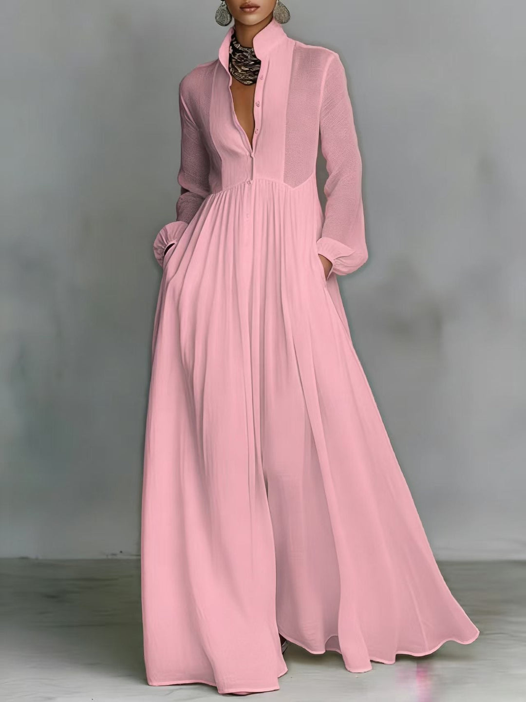 Aurelia - Fliessendes Maxi-Hemdkleid in Leinen-Textur