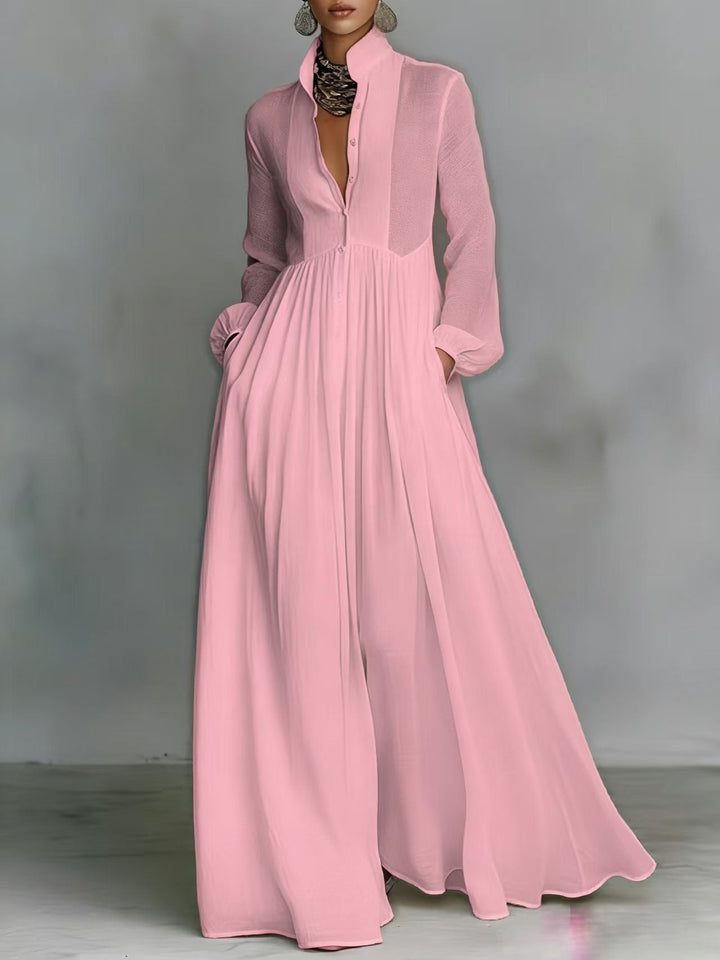 Aurelia - Fliessendes Maxi-Hemdkleid in Leinen-Textur