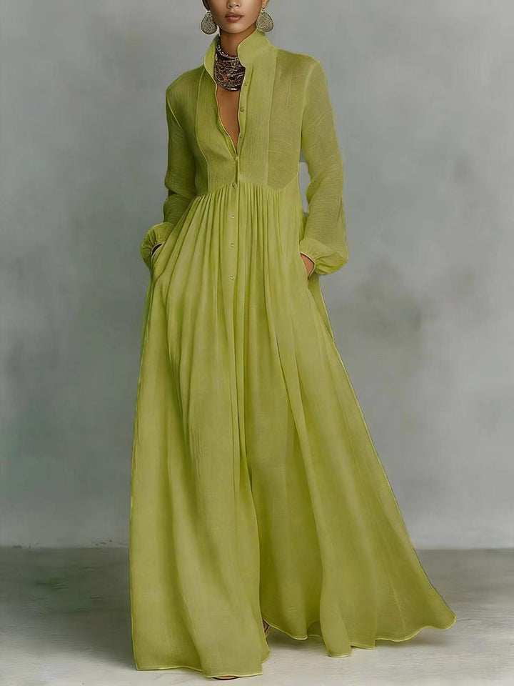 Aurelia - Fliessendes Maxi-Hemdkleid in Leinen-Textur