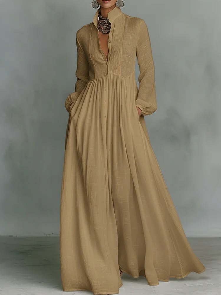 Aurelia - Fliessendes Maxi-Hemdkleid in Leinen-Textur