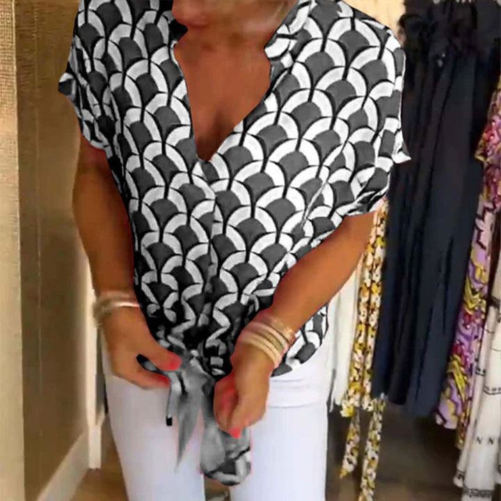 Estelle - Bedrucktes V-Ausschnitt Casual-Top