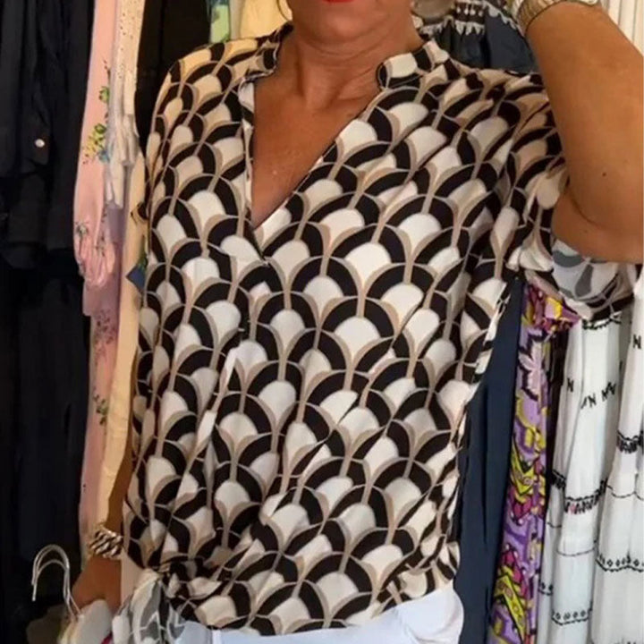 Estelle - Bedrucktes V-Ausschnitt Casual-Top