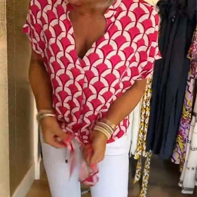Estelle - Bedrucktes V-Ausschnitt Casual-Top