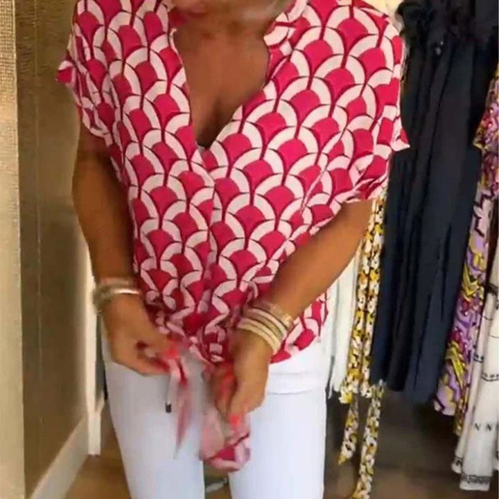 Estelle - Bedrucktes V-Ausschnitt Casual-Top