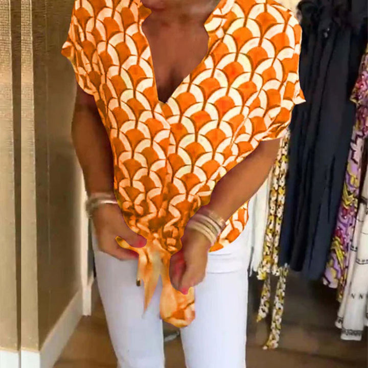 Estelle - Bedrucktes V-Ausschnitt Casual-Top