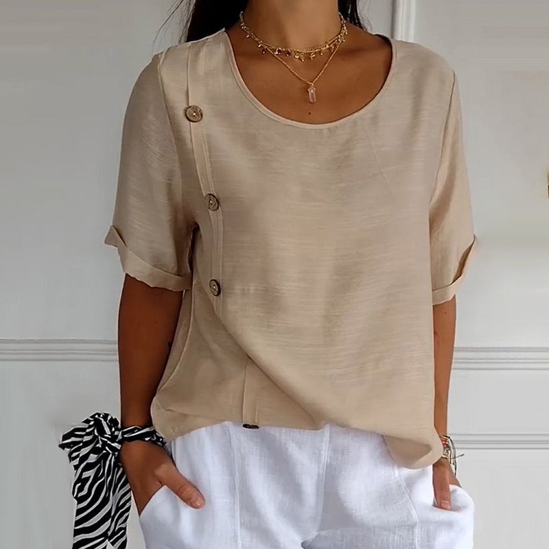 Velma - Leinenbluse mit seitlicher Knopfleiste
