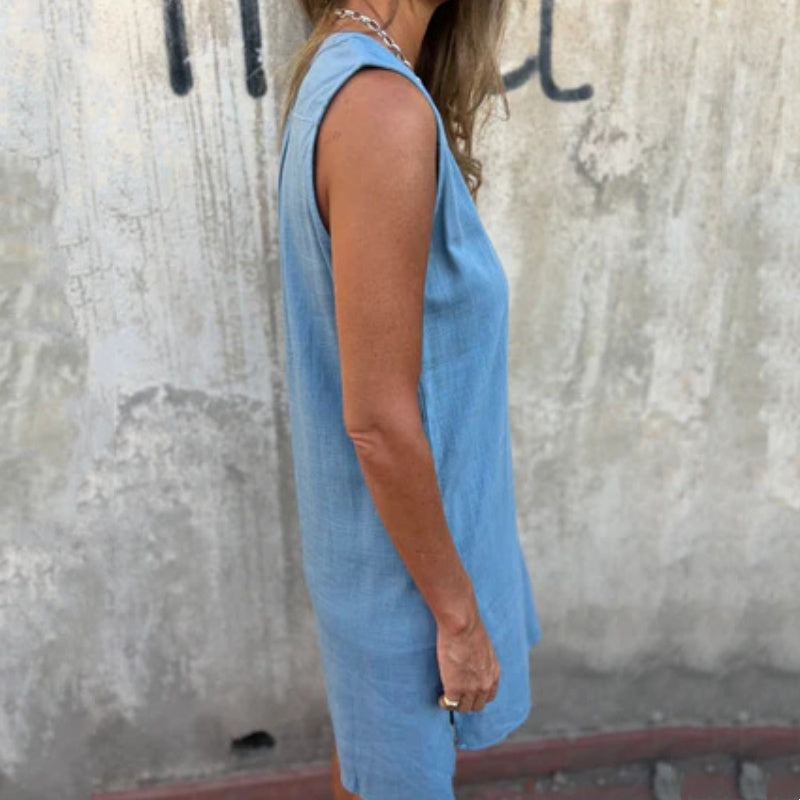 BLANDA I ÄRMELLOSES LEINEN-KLEID