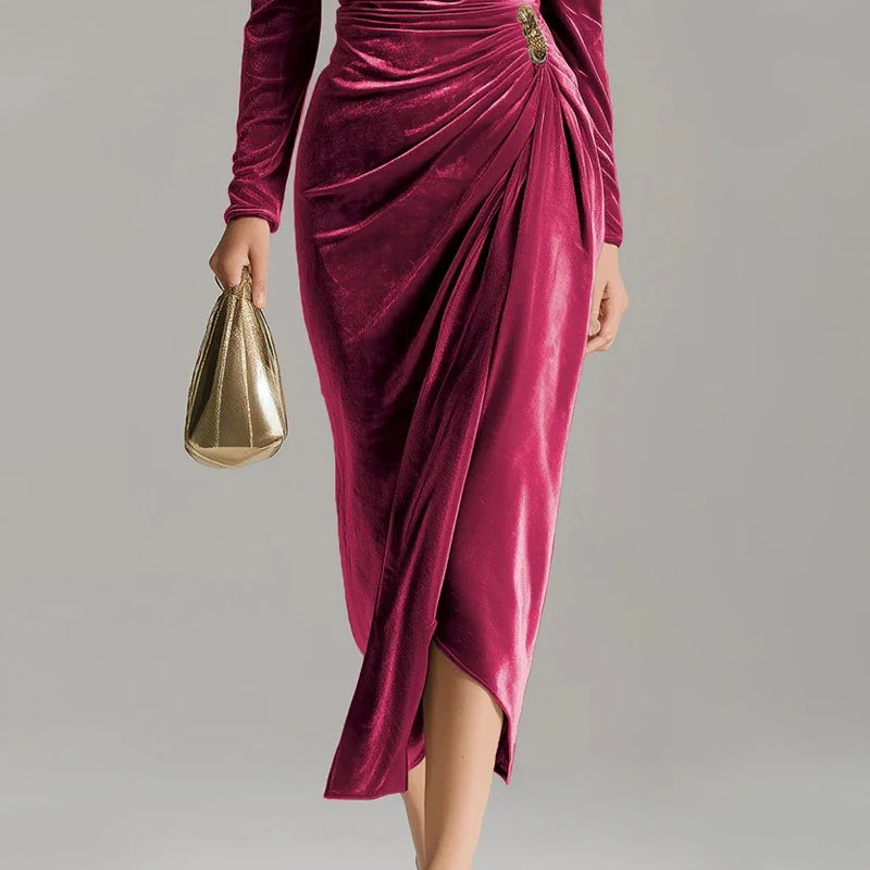 Margarette - Elegantes Velourkleid mit Drapierung