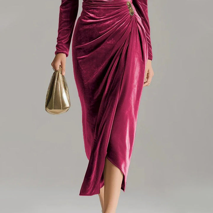 Margarette - Elegantes Velourkleid mit Drapierung
