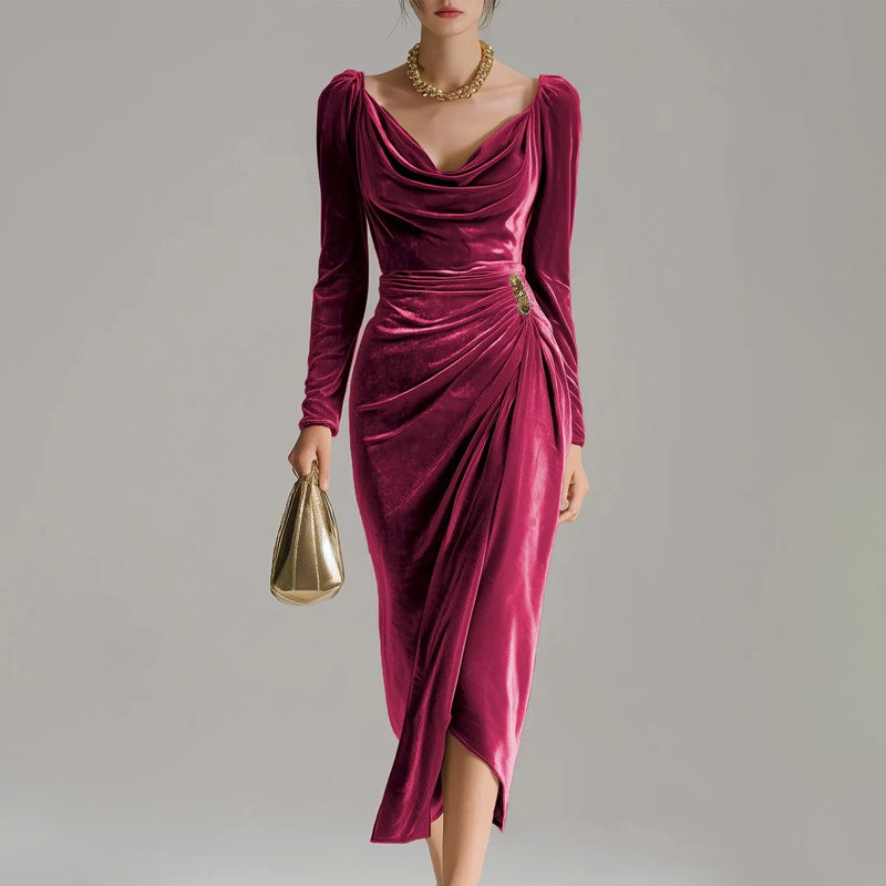 Margarette - Elegantes Velourkleid mit Drapierung