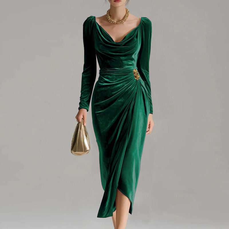 Margarette - Elegantes Velourkleid mit Drapierung