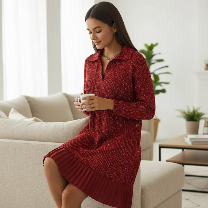 Eva - Glänzendes Kleid mit V-Ausschnitt