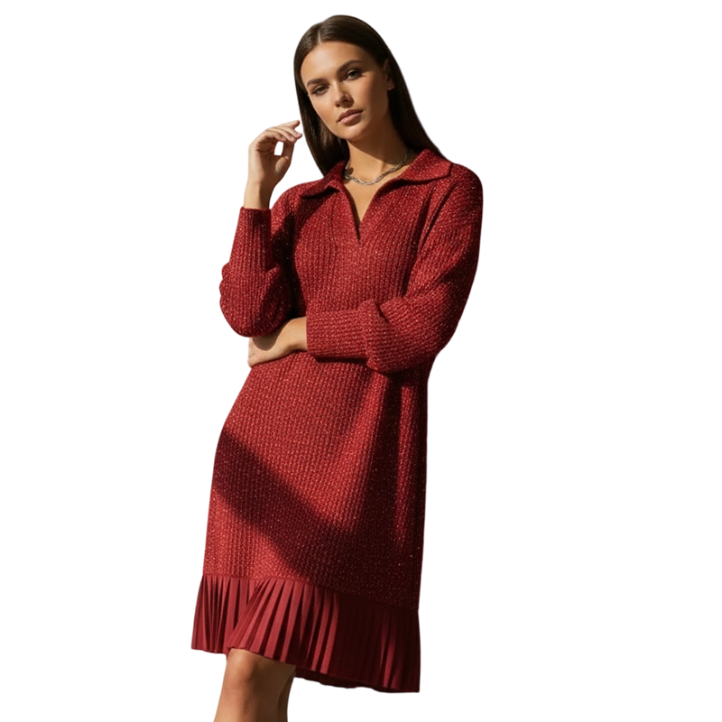Eva - Glänzendes Kleid mit V-Ausschnitt