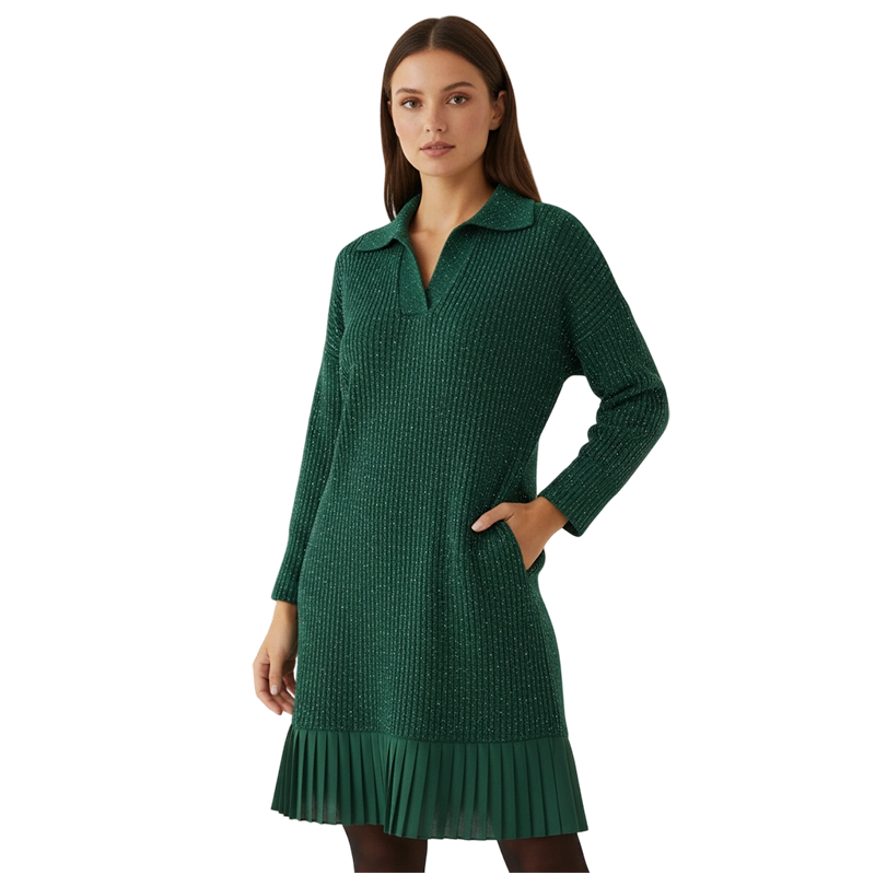 Eva - Glänzendes Kleid mit V-Ausschnitt