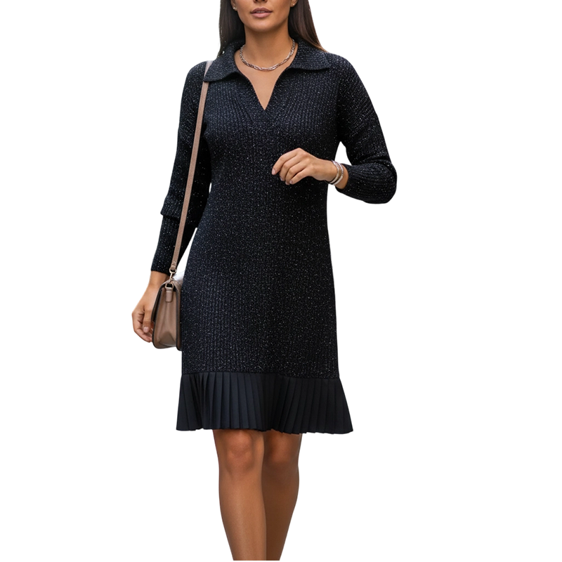 Eva - Glänzendes Kleid mit V-Ausschnitt