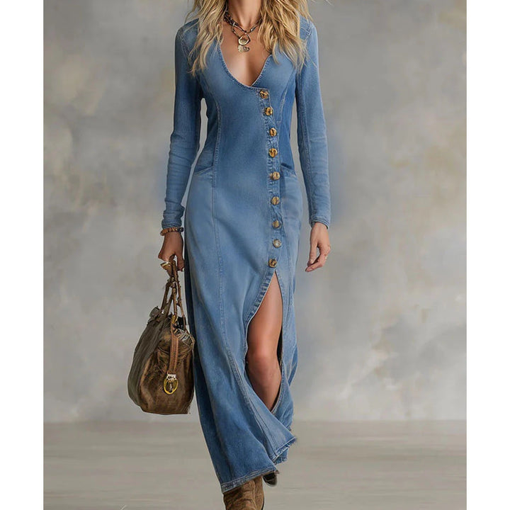 Isla - Elegantes Denim Maxi-Kleid