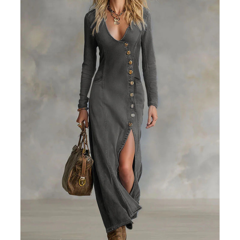 Isla - Elegantes Denim Maxi-Kleid